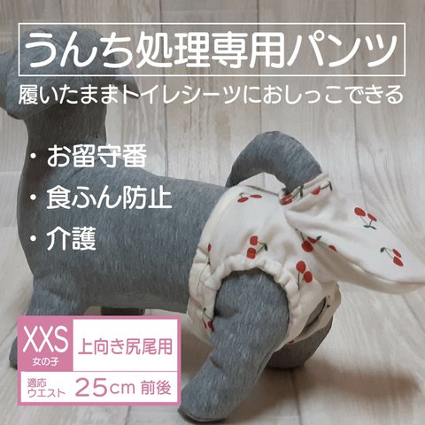 お留守番パンツ XXS【女の子用】さくらんぼ（うんちまみれ対策、食ふん防止、介護用）犬用オムツ、犬用パンツ、トイレ、しつけ■意匠登録申請中