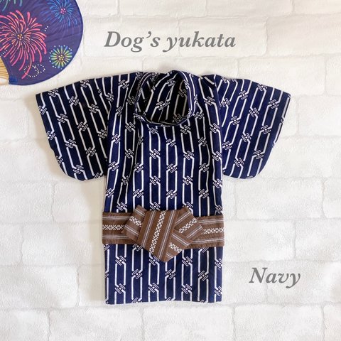 犬の浴衣✨犬用本格本染浴衣 わんこ浴衣 紺×白 犬服