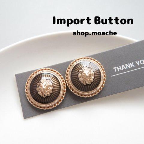 【インポート　ボタン】1個　メタル　ライオン　カボション　マットゴールド　ボタン