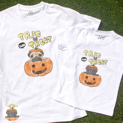 パグハロウィン親子コーデ2枚セット　フレブル　親子コーデ　メッセージ入れ　お出かけ　ハロウィン　犬