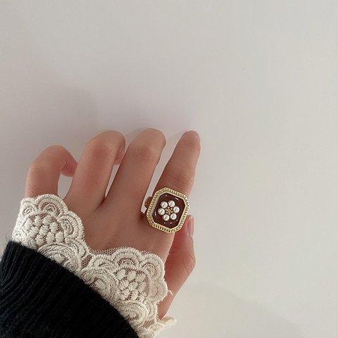 韓国ファッション　ブラウンレトロお花リング　指輪　アクセサリー　-1191