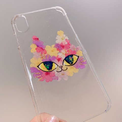 ☆フラワーにゃんこ押し花iPhoneカバー☆