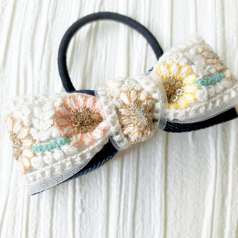 インド刺繍リボン♡リボンヘアゴム