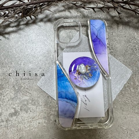 【Purple Blue】nuance iPhone case スマホグリップ付き