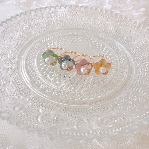 « 4 colors »《 レジン リング 》くすみカラー のフラワー リング ～はる to なつ～ 華奢 リング (単品)