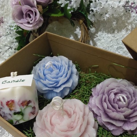 蜜蝋キャンドル　薔薇　ボタニカルキャンドル　蜜蝋キャンドル　３個組　バラ　アロマ