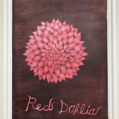 パステルアート[送料無料]Red Dahlia🌺　原画　額縁込み