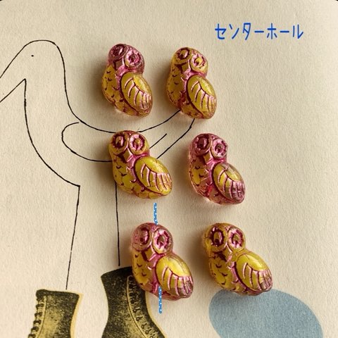 【2コセット】JIRI＊IVANA#czech beads#チェコビーズ　owl17✖️15㍉ irregular mable yellow/pink