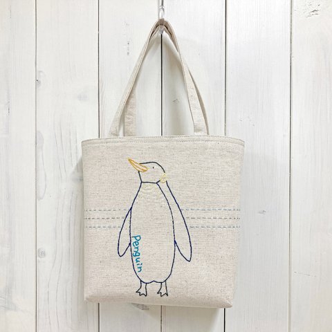 ワンマイルmini【ペンギン】　刺し子・綿麻・帆布