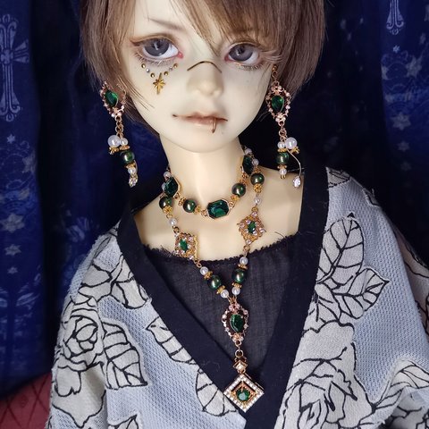 ■ セットネックレス Brilliant Pearl 緑 ■ SDGr Boy～70㎝ Boyドールサイズ