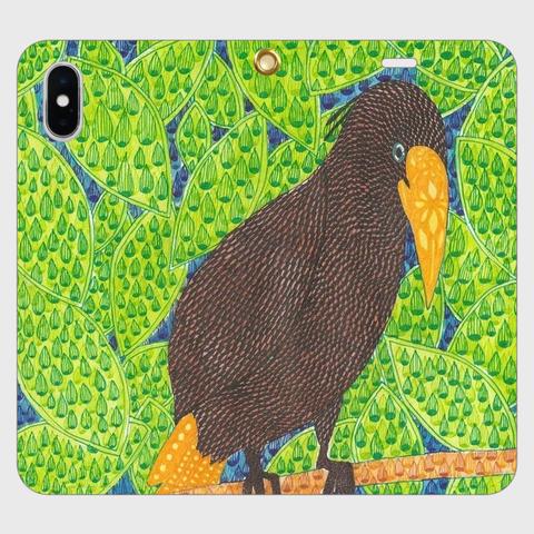 帯なし手帳型iPhoneケース/スマホケース《不思議な家の黒いトリ》カンムリオオツリスドリ/鳥