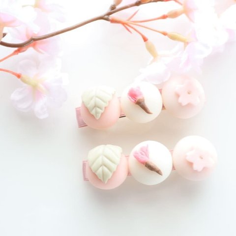 3種の桜の和菓子バレッタ
