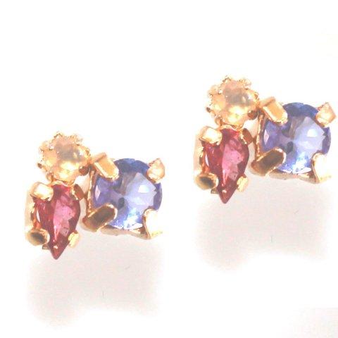 k18gp - fuyu no berry - Opal & Rubellite & Tanzanite Earrings