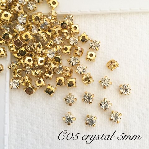 C05　クリスタル5mm/50粒　高品質ガラスストーン　台座付きストーン