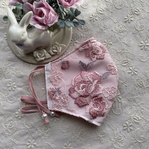『刺繍レースマスク』大人可愛い薔薇刺繍🌹桜🌸くすみピンク モーヴ 3サイズ クレンゼ ノーアイロン