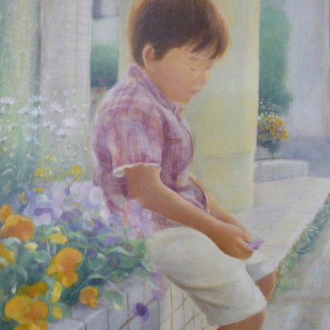 油絵原画・何気ない昼下がりと少年（Casual afternoon and boy）