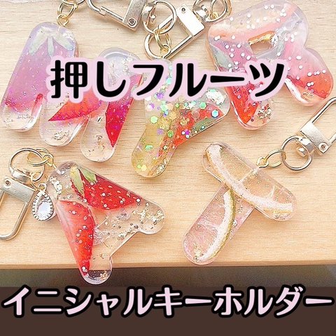 押しフルーツイニシャルキーホルダー◆お名前キーホルダー レジン 苺 レモン キウイ オレンジ ライム ゆめかわいい アルファベット 名入れ プレゼント チャーム 金箔 キラキラ シェイカー 推し活