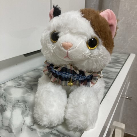 ❤️ねこちゃんが可愛いリボンシュシュ＊ギンガムブルー＊ハンドメイド＊送料無料＊