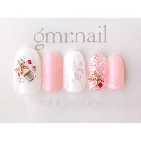 ｷﾗｷﾗsummerﾋﾟﾝｸｺﾞｰﾙﾄﾞnail