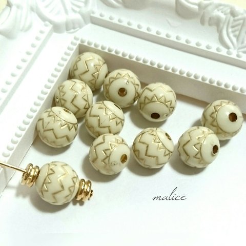 【1428】10個   white×gold  アクリルビーズ