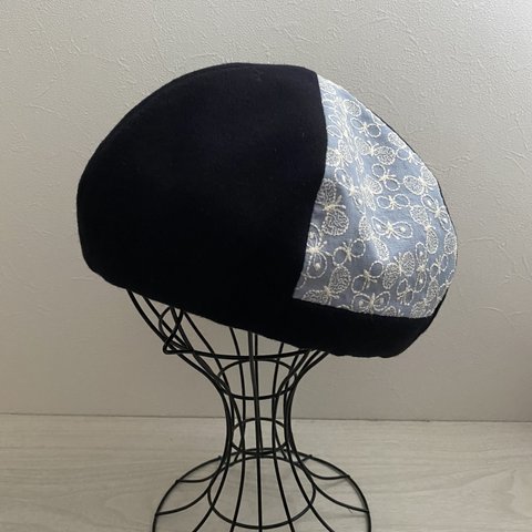 TOPI   ウールと刺繍生地のベレー（ネイビー）