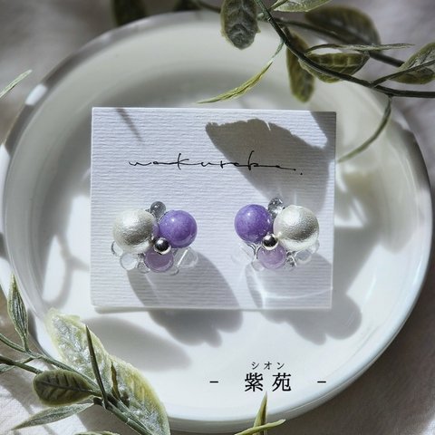 《紫苑》天然石 耳飾り