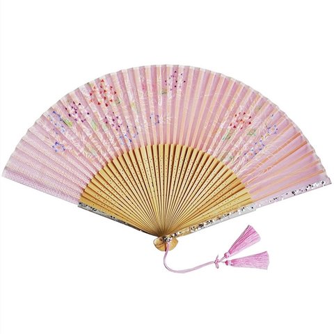 〈京扇子〉婦人用薄絹扇子 あじさい柄 日本製 ピンク色