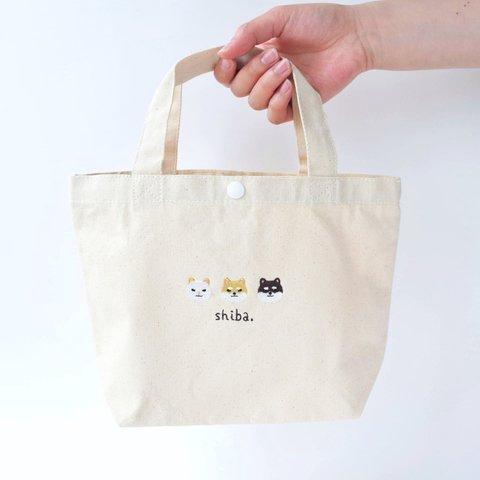 柴犬刺繍のキャンバストート《オフホワイト》お散歩バッグ エコバッグ