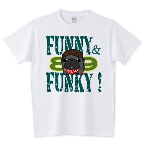 【色・サイズ豊富！】FUNNY&FUNKY! ハンチング帽の黒パグTシャツ