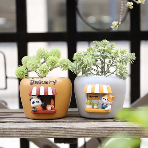 かわいいキャラクターパンダ ネコ 植木鉢 小型 卓上用 多肉植物用フラワーポット ペンホルダー 花器 収納 装飾品