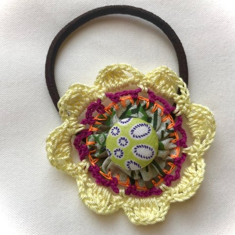 かぎ針編み　お花のヘアゴム