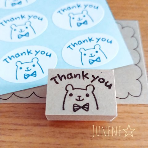 Thank You☆はんこ(楕円シールリボンくまさん)
