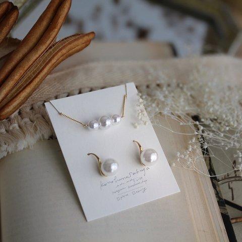 (coffret)pearl earrings & necklace＊大粒パールのピアス＆ネックレス入学式･卒業式