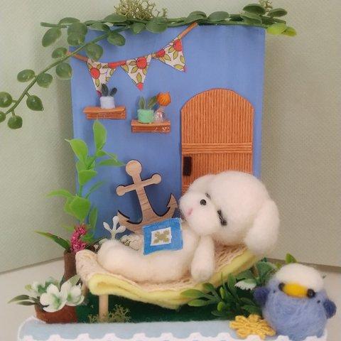 【ご依頼品】お庭でお昼寝マルチーズちゃん🏵️🌿