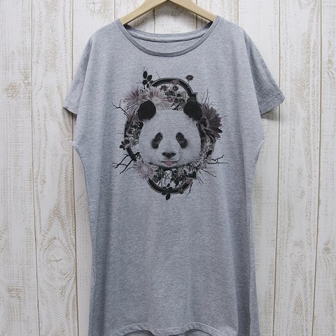 ronronPANDA ワンピースTee　Flower Frame（ヘザーグレー） / R025-O-GR