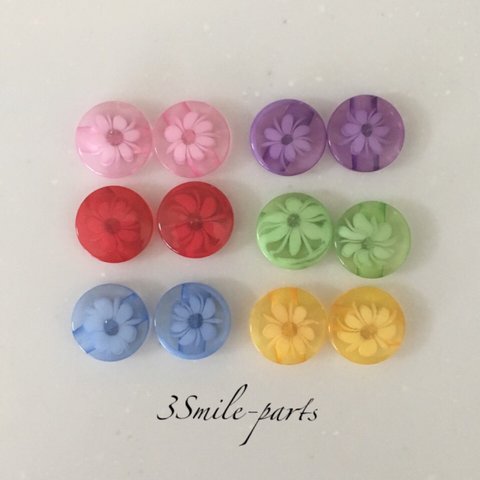 button#6 クリアカラー 花 ボタン12pcs