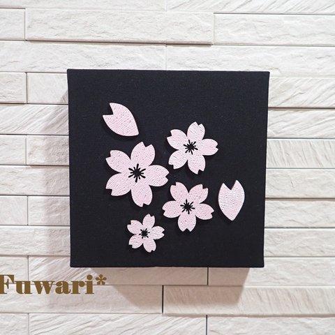 【15×15cm】軽量ファブリックパネル_夜桜（木製パーツ）P2-33