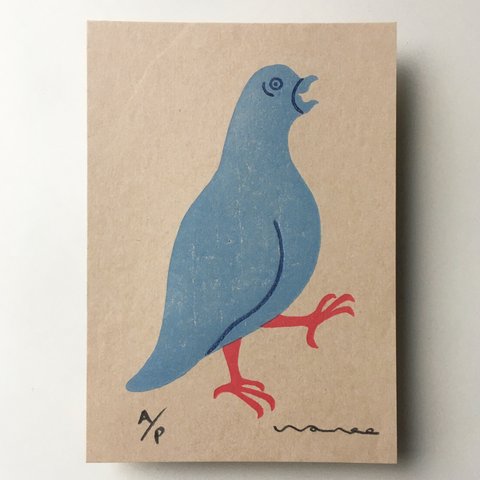 鳩 ハト 木版画 ポストカードサイズ