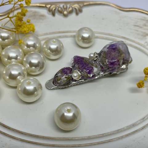 《opening sale》ストーン型小ぶりのお花レジンヘアクリップ