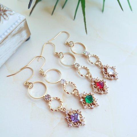 【レッド】キラキラ✨チャームピアス♡イヤリング