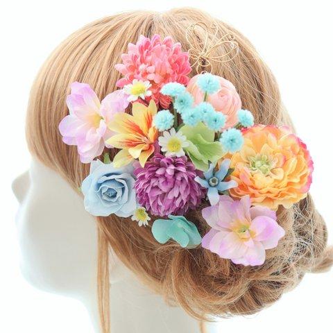 髪飾り　レインボー　蝶　バタフライ　カラフル　ヘッドドレス　ヘアパーツ　結婚式　ブライダル　海外挙式　リゾート婚