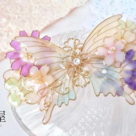 （8cm金具・A）約束の花束と蝶バレッタ（hair ornaments of Spring flower and butterfly 〜little promise〜）