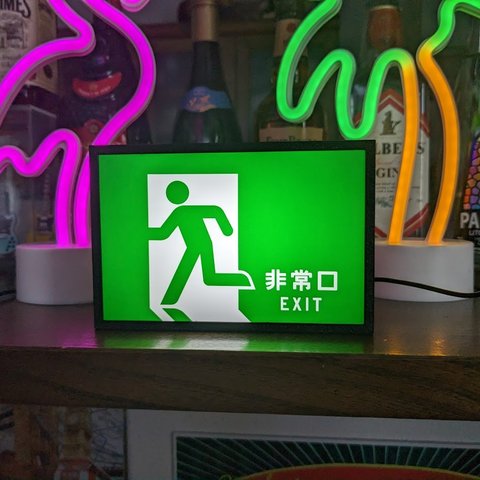 非常口 避難誘導 デスクトップ ミニチュア サイン 看板 置物 玩具 雑貨 LED2wayライトBOXミニ