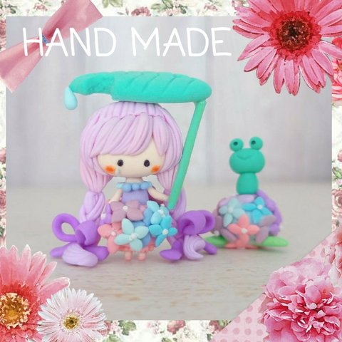 ❀Rainy Girl❀ ハンドメイド マスコット 紫陽花 粘土