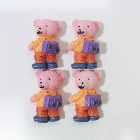 4個セット　プラパーツ・くま+リュック　-871　ピンク　半立体
