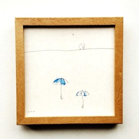 原画「雨の日に/rainy day」ドローイング作品 ※木製額縁入り