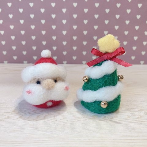 【受注生産】クリスマス飾り　サンタとツリー　羊毛フェルト