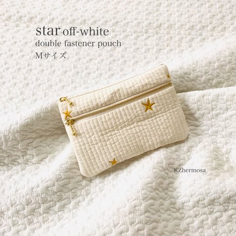 Mサイズ　star off-white double fastener pouch ダブルファスナーポーチ　ヌビ　マスクケース