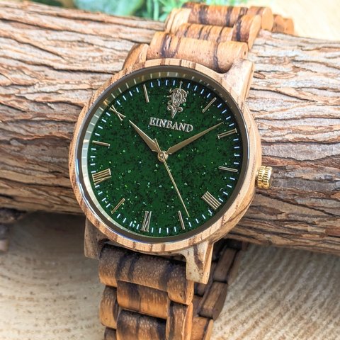 【木製腕時計】EINBAND Reise グリーンサンドストーン × Zebra Wood 木の時計【40mm】