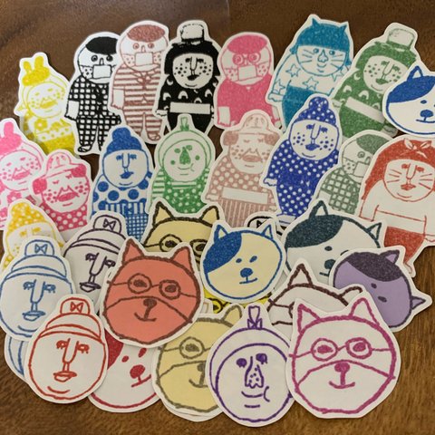 フレークシールはらまきさんとマスクさんのスタンプ風